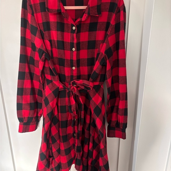 Chic Soul Dresses & Skirts - ChicSoul 2XL Plaid Midi Shirt Dress Button Down Tie Waist Fall Dress